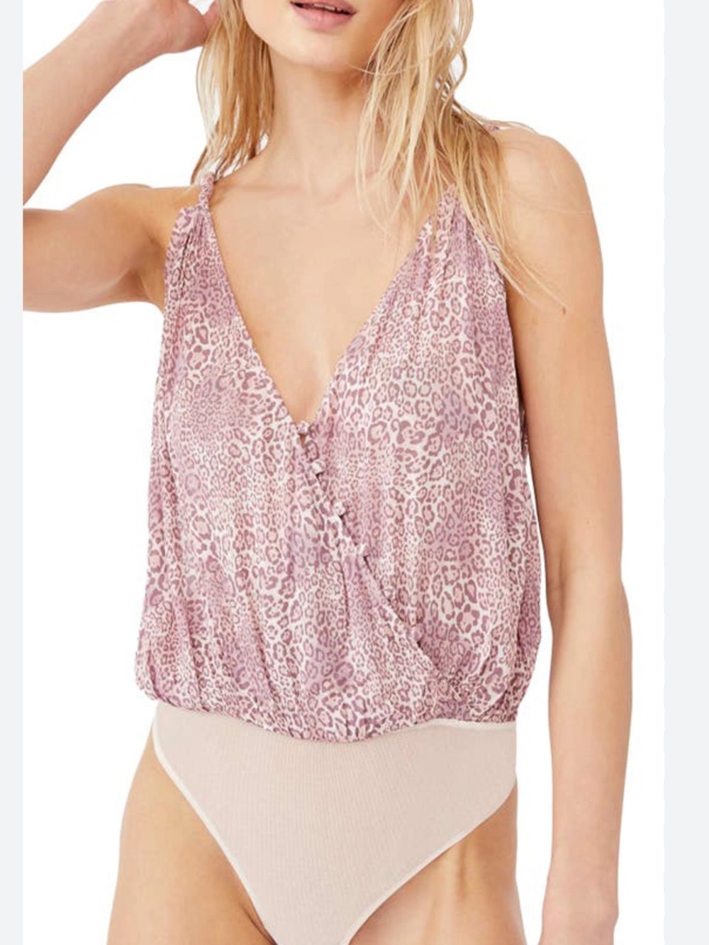 FREE PEOPLE - intimately Free | Leopard Print Surplice Bodysuit in Mauve
